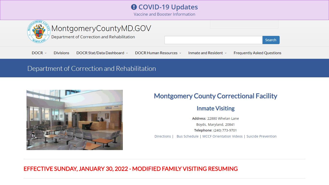 Inmate Visiting at Montgomery County Correctional Facility, Department ...